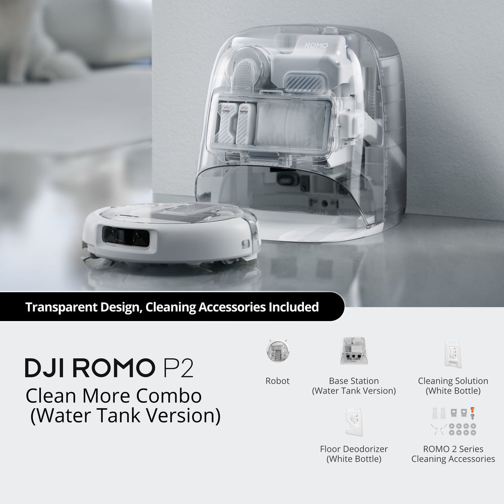 DJI ROMO P2 Robotic Vacuum Cleaner (Water Tank Version) - Clean More Combo