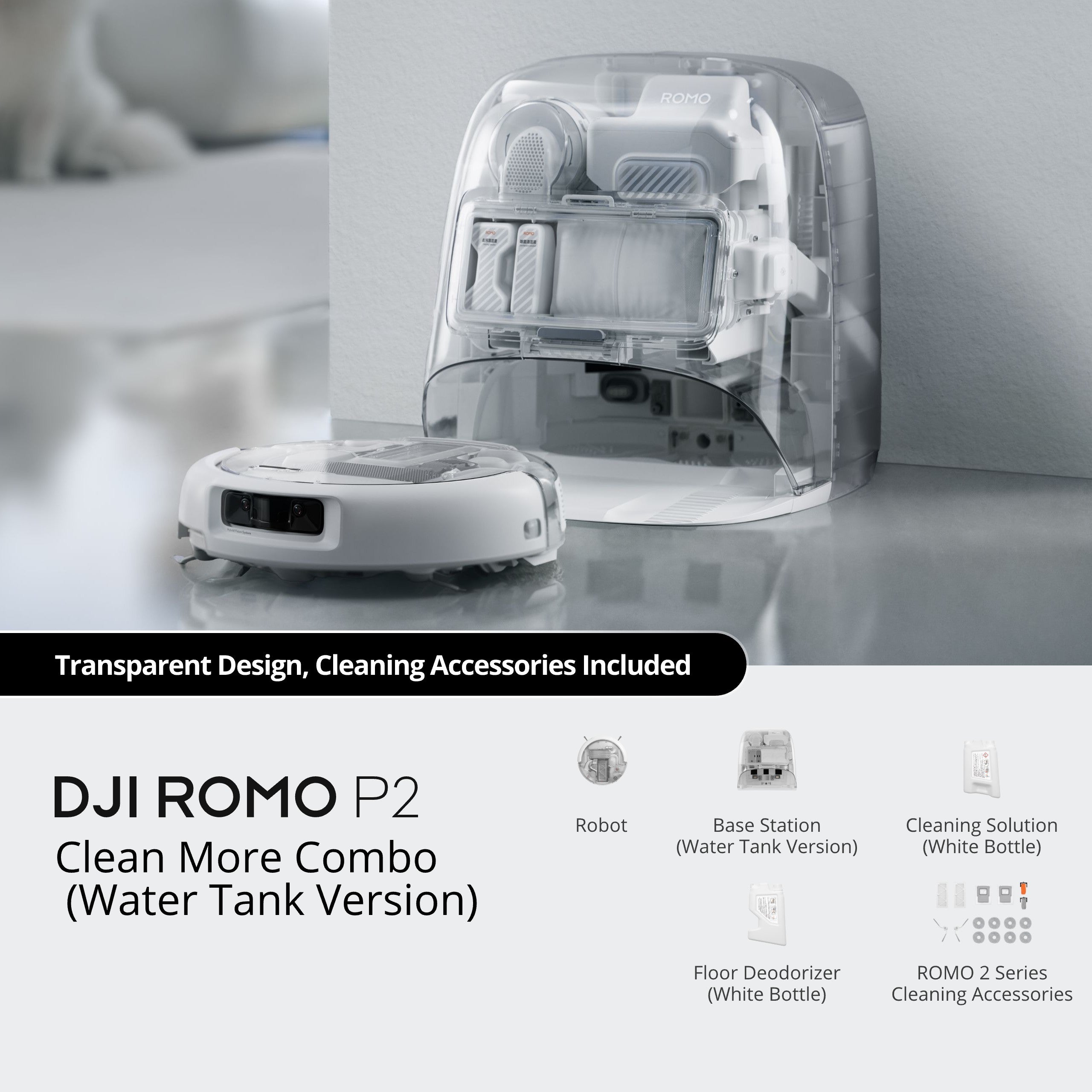 DJI ROMO P2 Robotic Vacuum Cleaner (Water Tank Version) - Clean More Combo