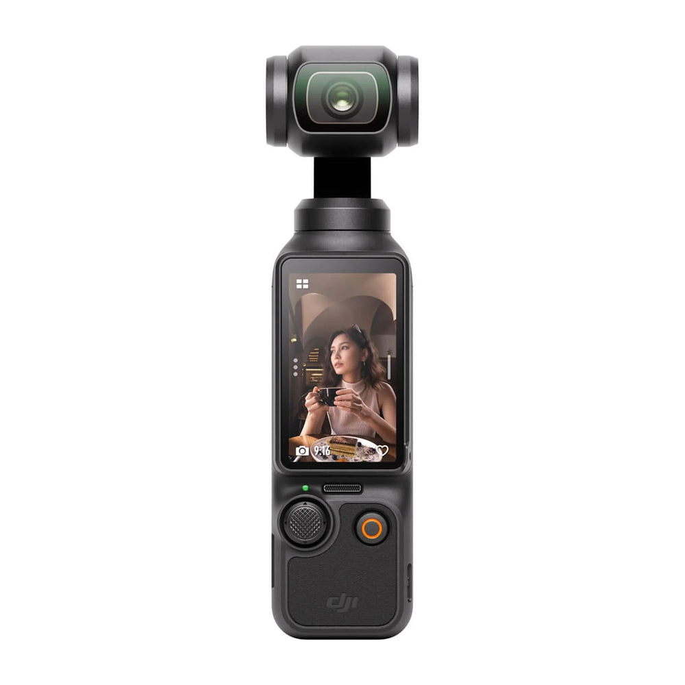 The DJI Osmo Pocket 3 Handheld Camera in black on a white background, showing the 2-inch rotatable touchscreen.