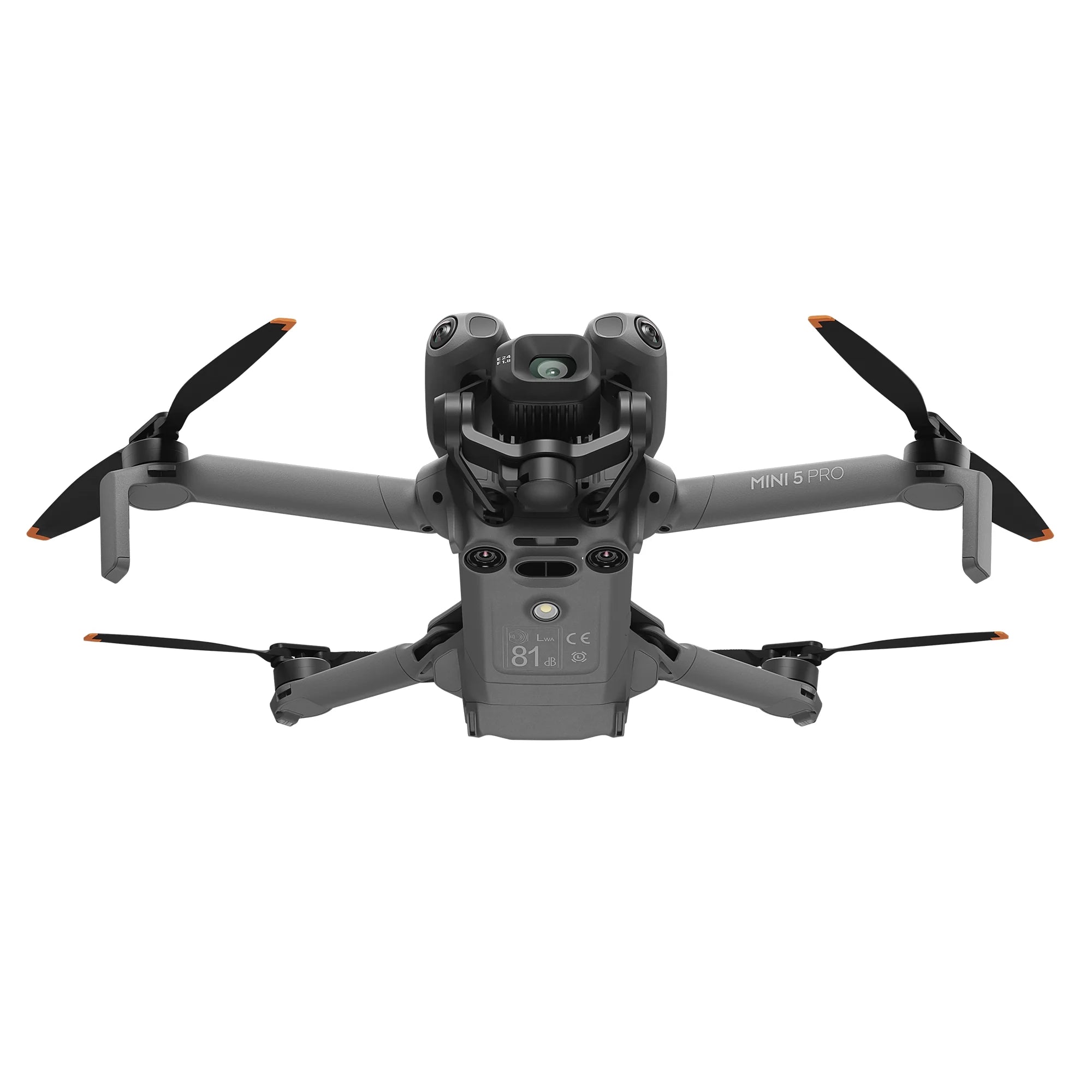 Underside view of the DJI Mini 5 Pro drone on a white background